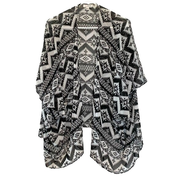Charming Charlie Sheer Open Front Kimono Wrap Black/White Aztec Print Size L - Picture 1 of 5